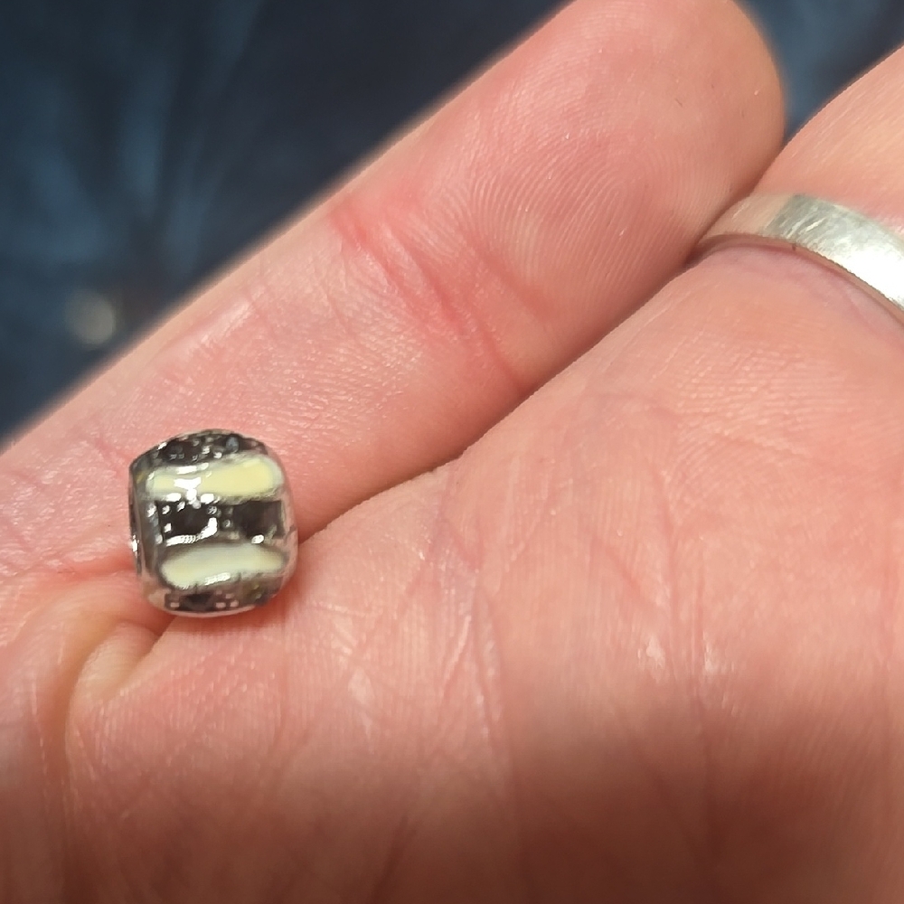 Black and White Striped Charm Bead For Pandora Style Bracelet